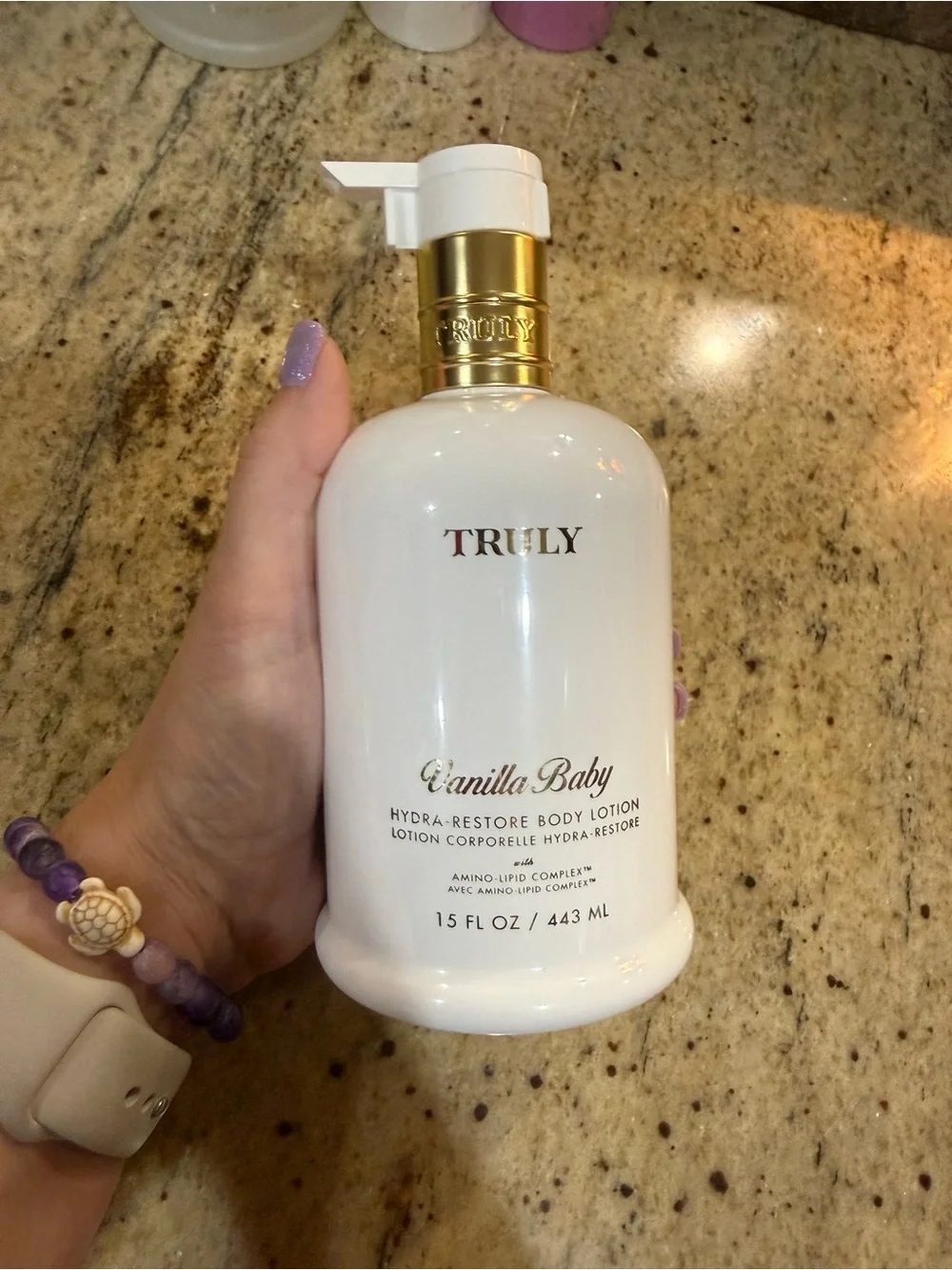 TRULY Vanilla Baby Hydrate + Restore Body Lotion - White & Gold Accents